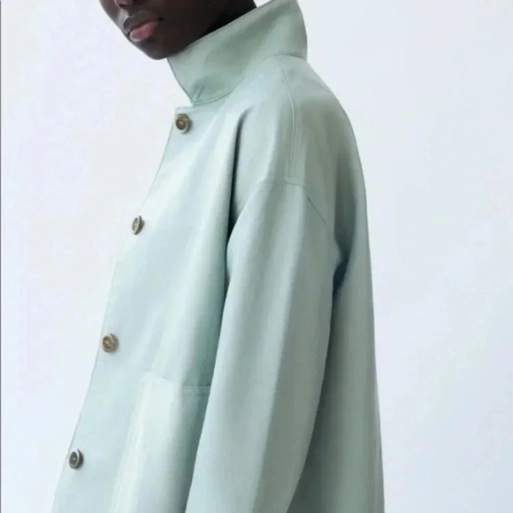 zara combination overshirt shacket sky blue Small - Picture 3 of 8